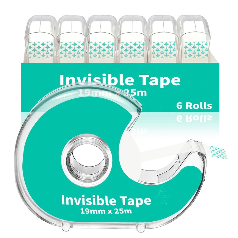 WMQL 6 Invisible Clear Tape, Transparent Tapes with Refillable Dispenser, 3/4 X 1000 Inches Frosted Writable, Clear Tape Refill Rolls for Gift Wrapping, Home, School Office Supplies - Image 1